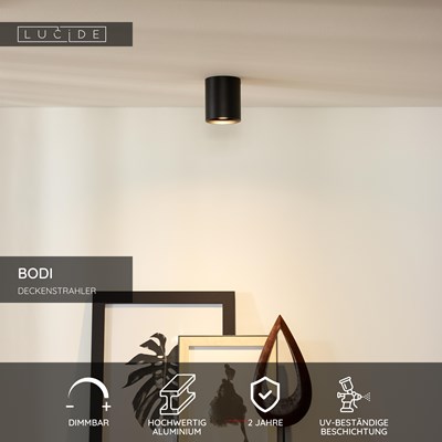 Lucide BODI - Deckenstrahler - Ø 8 cm - 1xGU10 - Schwarz